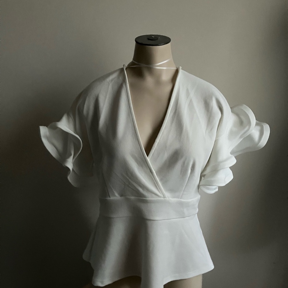 Haute Monde White Ruffle Sleeve Blouse